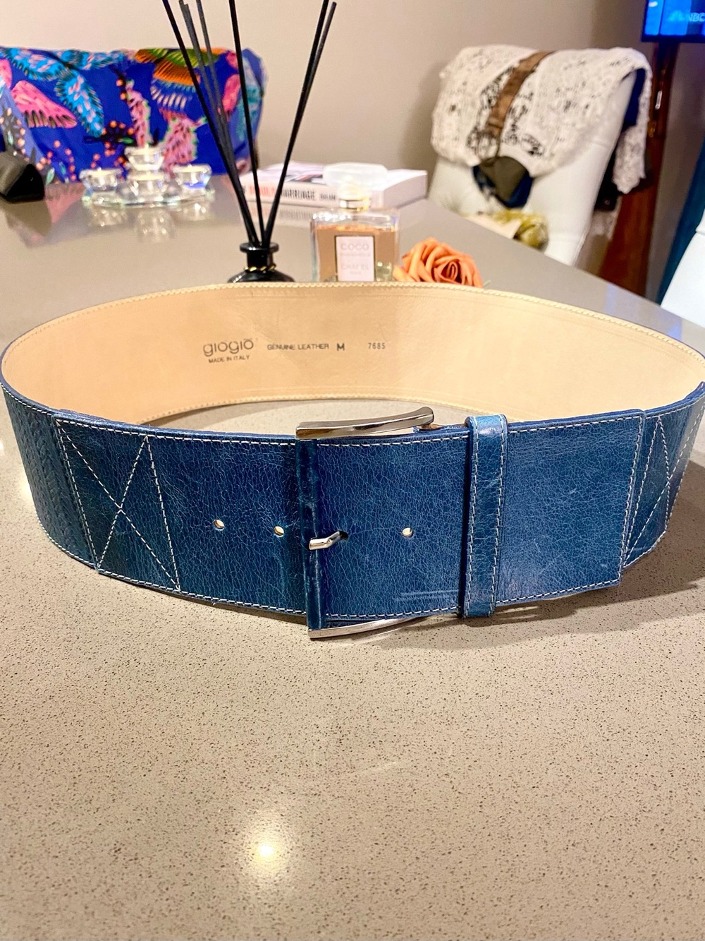 GIOGIO Blue Genuine Leather Dusty Blue Wide Belt ! GORGEOUS ❤️